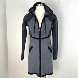 Title Nine Womens Small Full Zip Up Hooded Sweater Dress Long Sleeve Pockets